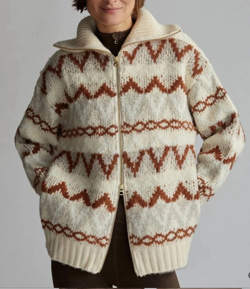Varley Brooke Fair Isle Knit Jacket Whitecap Mountain Full Zip Sweater Women's M